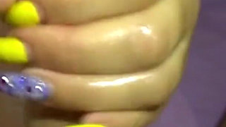 Long nails oiled handjob from stepmom