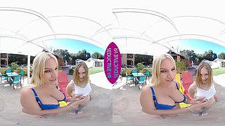 Horny Big Tits Stepmom & Her Nude Stepdaughter Help Seduce Pervy Neighbor