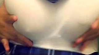 Hot brunette big boobs toying pink pussy