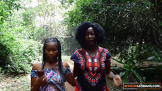 African MILF Lesbians Pussy Eating After Romantic Forest Date