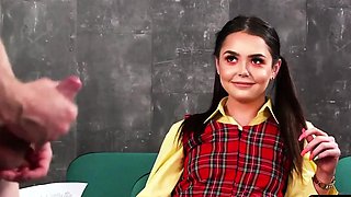 Petite voyeur tempting a wanker