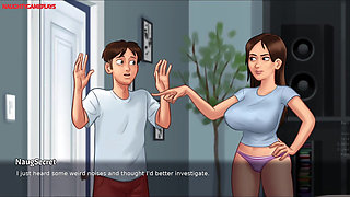 Two Pervert Tenants Caught Their Horny Landlady Masturbating in Her Room - Summertime Saga 3D Animated Porn Game