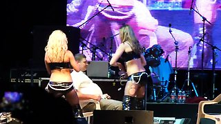 Sensuous blonde babes put on a wonderful strip show on stage