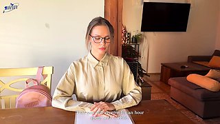 Fucking the nanny, the babysitter opens her legs and rides