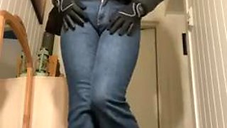 In tight flared girls jeans