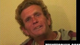 Aged boy drains his meaty man-meat while puffing a cigar