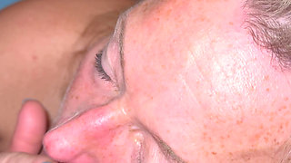 Oral MILF Blonde, Freckles, Green Eyes Sucks Daddy