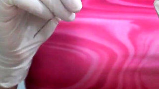 My Indian Stepsister Circumcises and Threads a Dildo in White Medical Gloves Then Plays with the Dildo and Finally Masturbates