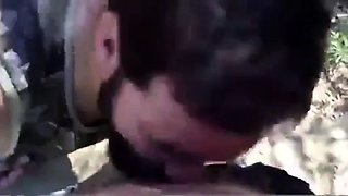 Bearded Daddy Gives Facial in the Woods