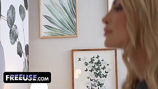 Imperious fembot housewife Mila Monet trains bored office employee a latex lesson