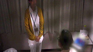 M913g05 a Married Woman Nurse Chatting with a Male Patient in the Corridor After the Lights Go Out Has Frustrated Nasty Sexual I