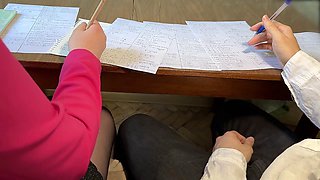 Last day of school handjob under the table from my classmate Marshmallowsweet