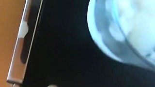 She drinks 11 loads of collected cum from a glass