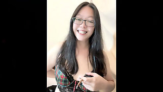 Real Smoking Asian Girl POV: Coming Home to Hot Asian Flashing Her Perky MILF Boobs While Smoking Little Cigars