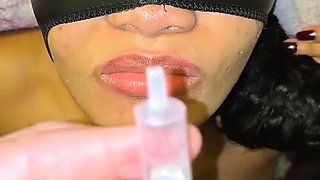 Pissing and Cumming in the Syringe and Throwing It Inside My Slutty Stepdaughter's Nose