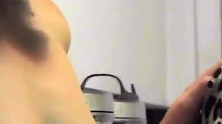 Two horny brunette lesbo girl pleasuring each other in the bathroom