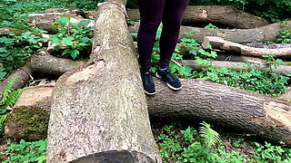 Slapping Her Naked Vagina in the Woods