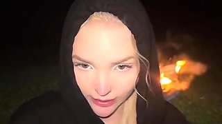 Amy Rose Sucks Cock By The Campfire In Black Hoodie