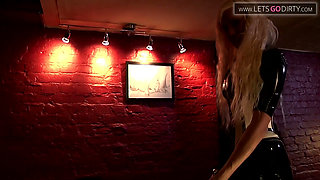 Blonde girl binds lover then enjoys foot massage