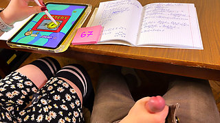 College Girl 67 Six-seven - Teasing Him Under the Desk During Math. Cum on Wristwatch