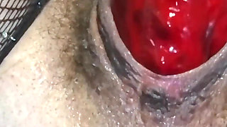 Mommys Alone Time with My Big Red Dildo - Deep Insertion in Hairy Pussy & Creamy Finish