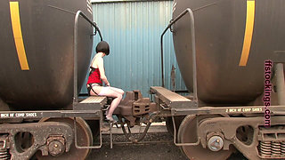 Train Tramp, in Layered Nylons - Nylon Slut Sneaks Into Railway Yard