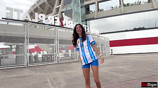 Horny Football Player Katty West Catches a Fan Near the Stadium to Have Sex