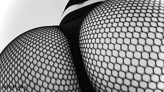 Fishnet Tights Tease in Black and White