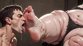 Giant SSBBW Dominates Slave with Foot Licking - Big Feet Worship