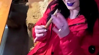 Cigar Blowjob & Ripped Pantyhose - Pussy Massage & Cum on My Downjacket