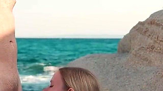 Intense Outdoor Sex on the Rocks - Messy Hair, Wind and Squirt