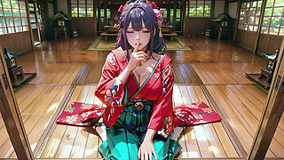 Purple Hair Kimono Girl's Private Morning! Red & Green clash is insane.