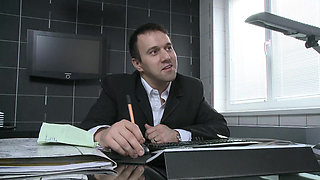 Blonde Secretary Sucks and Rides Huge Cock Hard