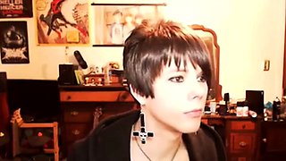 Short-Haired Crossdresser Cutie on Webcam