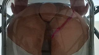 Trans Fat Ass Gwen Facesitting and Anal Fucked with Creampie through Clear Chair for the First Time.