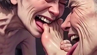 Two Ugly 90 Year Old Grannies Foot Fetish - Licking & Moaning in Pleasure