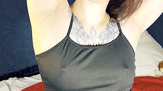 Tattooed Brunette Tease Asian Beauty, Underarm & Cleavage Focus