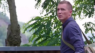 Sexy ash-blonde damsel performs an erotic rimjob while