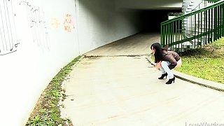 Brunette Flashing Her Titties And Pussy Outdoors In Public