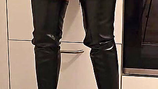 Blonde Girl Gets Fucked in Overknee Boots in the Kitchen