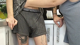 Stepmom Sucks My Dick in the Kitchen and I Cum in Her Mouth