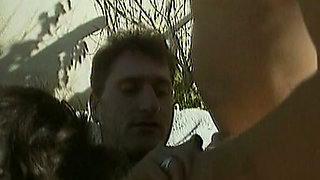 Petite German babe gets fucked in hot bisexual threesome at the beach