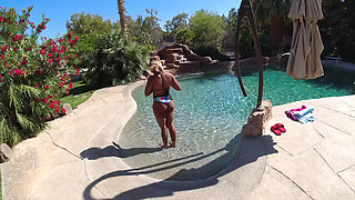 Hot Lesbian Interracial Fun in the Pool