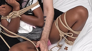 Tied up and made to cum - ebony schoolgirl in bondage