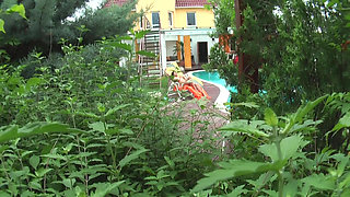 Blonde Babe Sucks Cock and Spreads Pussy in Workshop