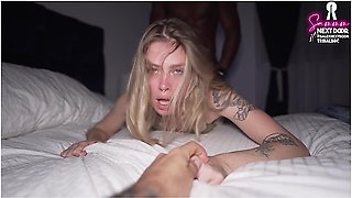 Size Queen, Snow Bunny And Queen Of Spades - Wife Gets Surprised By Husband With A Bbc On Vacations And Gets Spitroasted