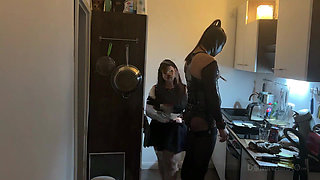 Dominant MILF Stretches Latex Sub's Ass Wide in Kitchen