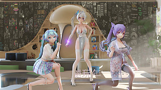 [mmd] Radiant Hatsune Katsuharu Hurly Burly Three-person Striptease Erotic Uniform
