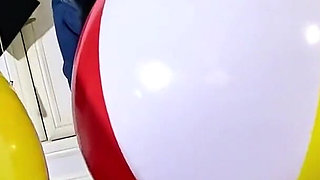 Denim Beach Ball Humiliation. Deepthroat, Popping, Doggy and Double Cum
