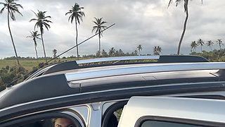 Naked Busty Blonde Walks by Car on Public Road